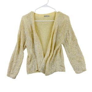Laura Aponte Sequins Wool Knit Cardigan Sweater Womens Light Yellow Made Italy S